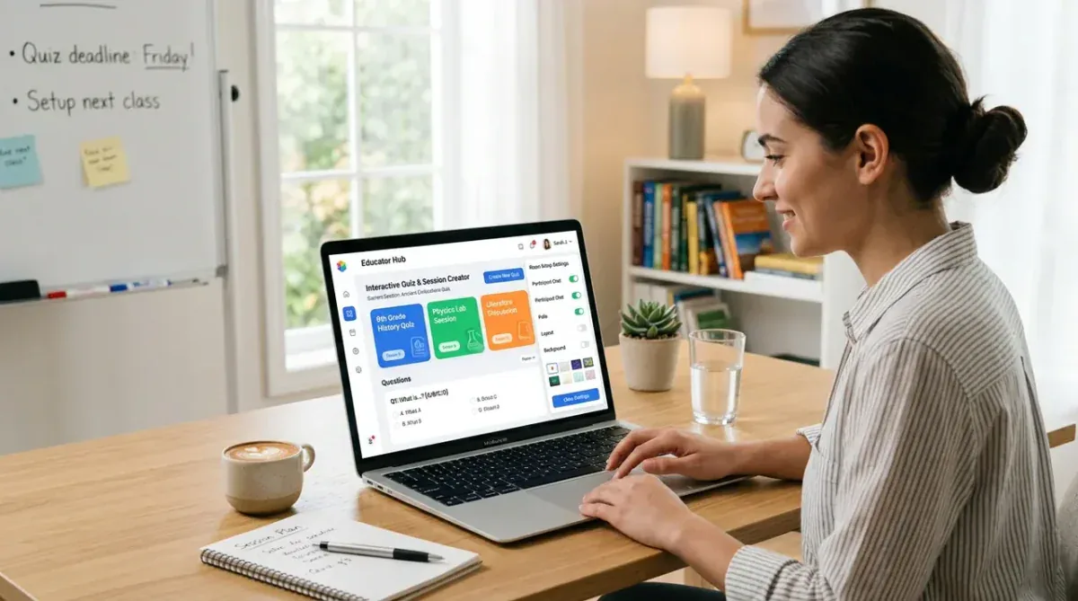 Educator setting up a live interactive session on laptop